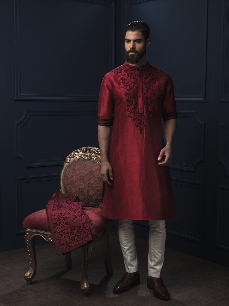 MAROON LINEN SILK KURTA