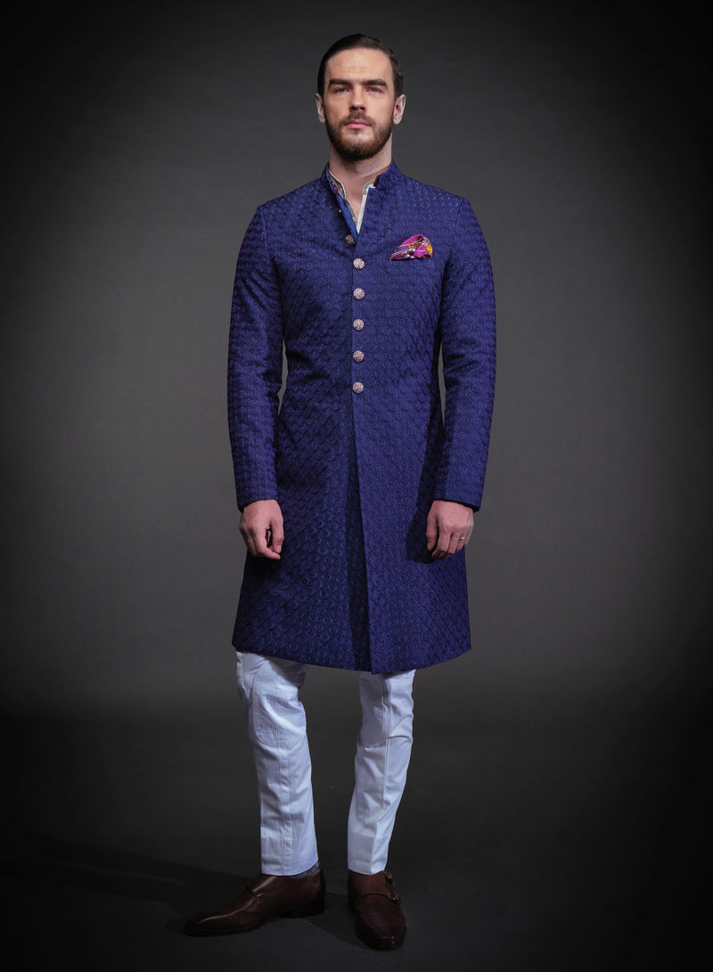 BLUE EMBROIDERED ACHKAN