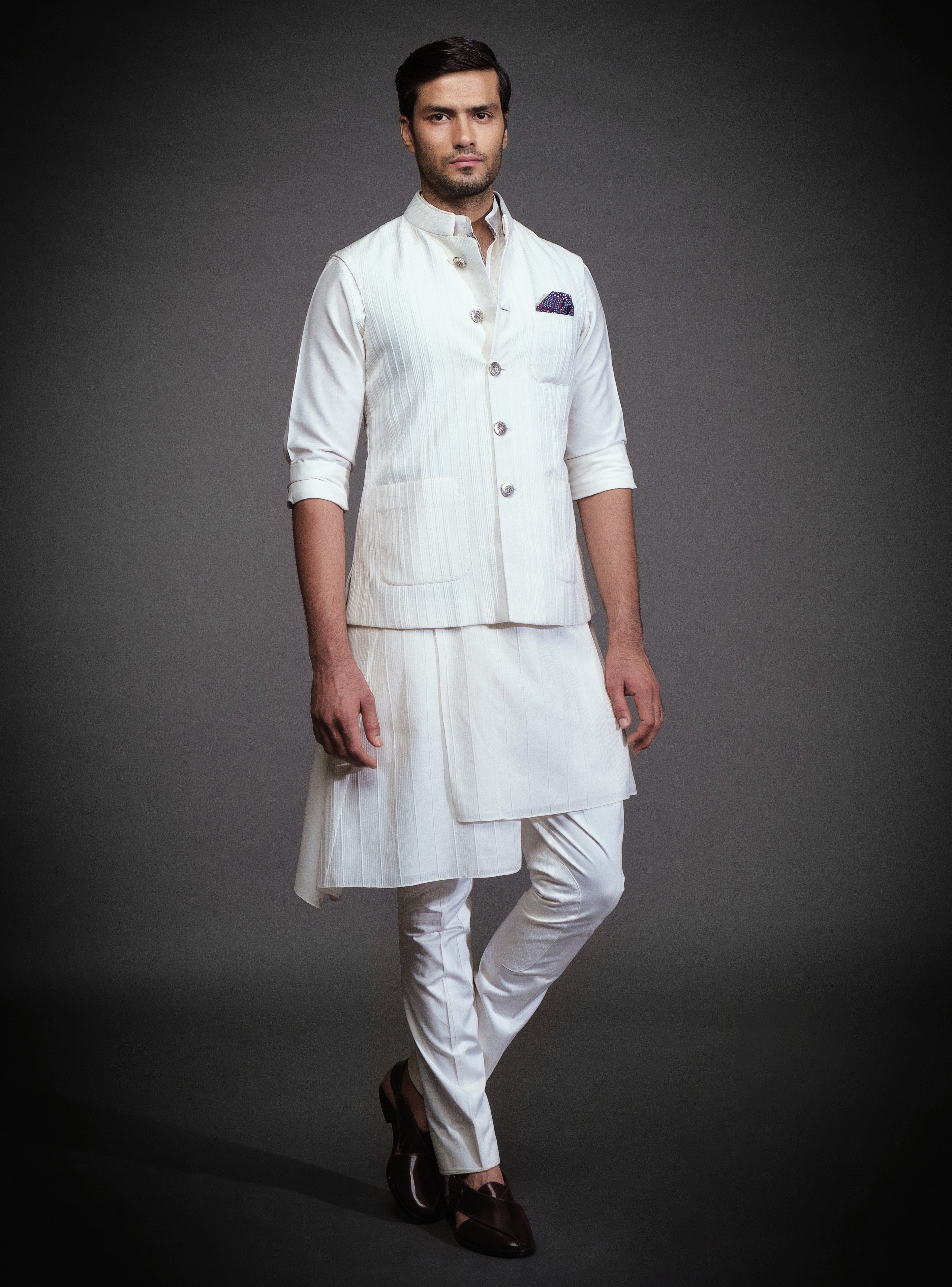 Waistcoat on hot sale white kurta